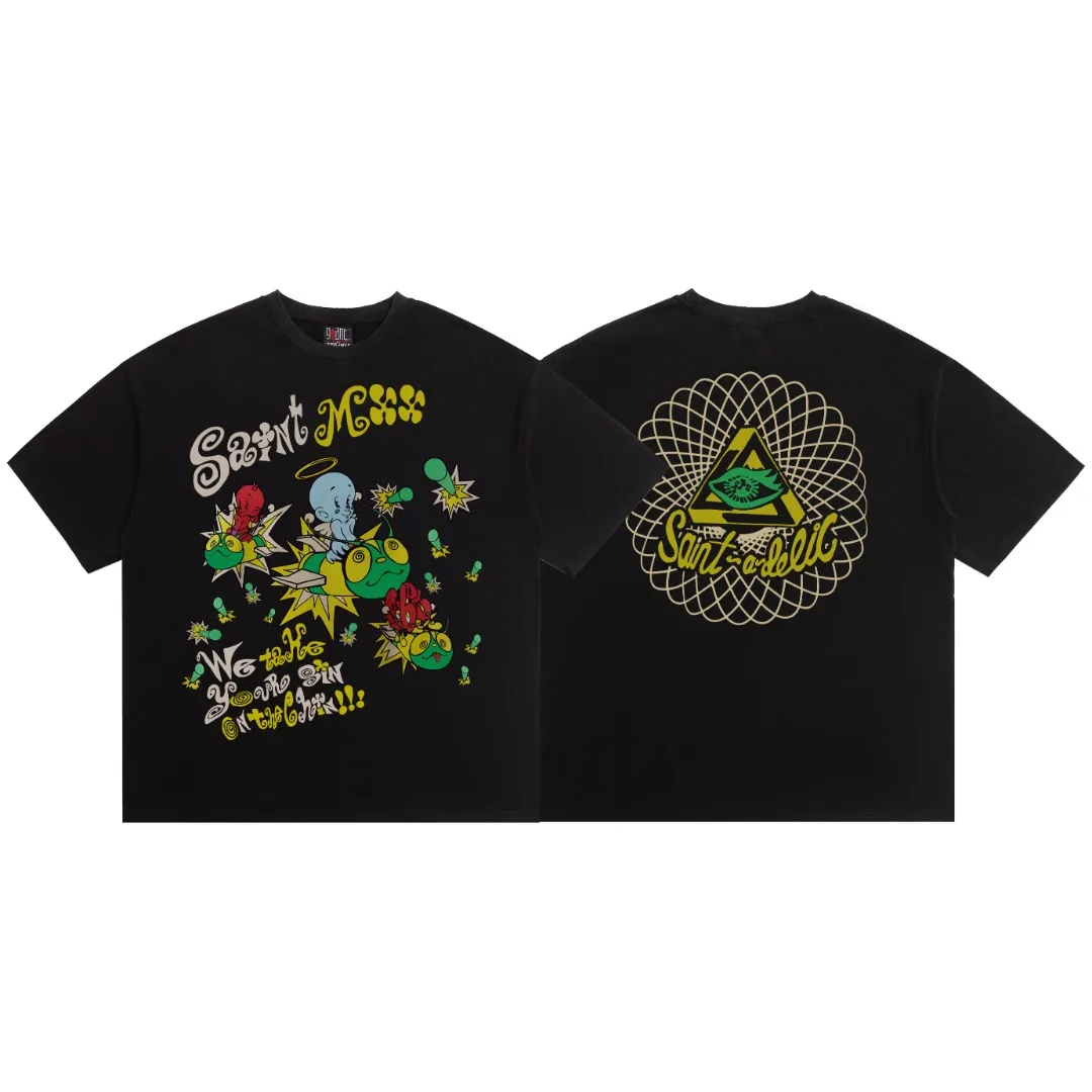 Meichao Saint Michael "we take your sin on the chin" MX6 washed and distressed short-sleeved T-shirt with digital white ink direct printing, breathable fabric and clear three-dimensional pattern. Fabric: Double yarn 240g Style number: S891 Size: S-M-L-XL Color: Washed black Price: P118
